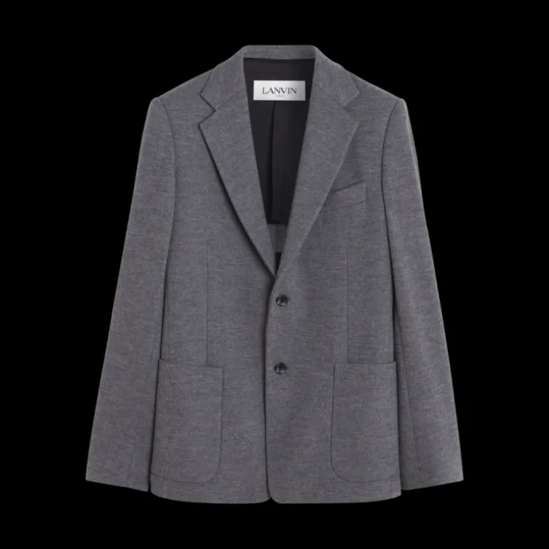 Veste LANVIN simple boutonnage poches plaquées jersey laine gris foncé