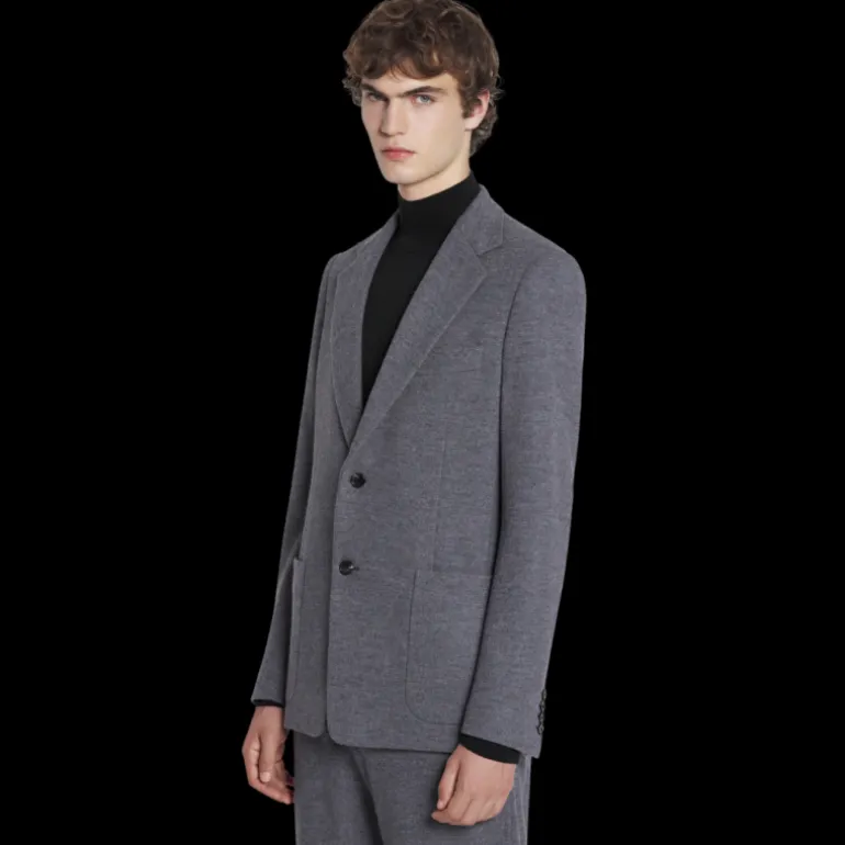 Veste LANVIN simple boutonnage poches plaquées jersey laine gris foncé