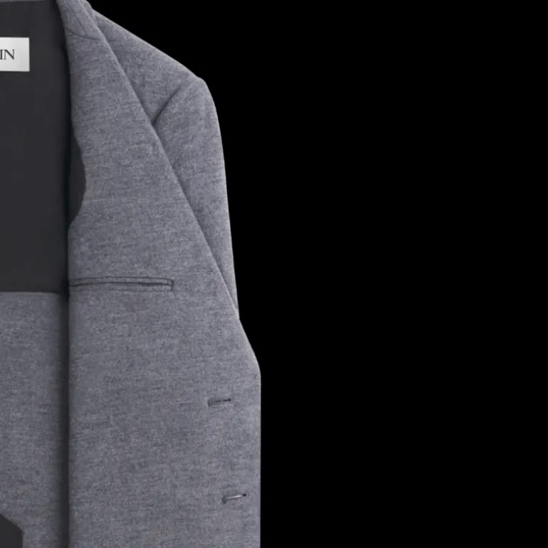 Veste LANVIN simple boutonnage poches plaquées jersey laine gris foncé