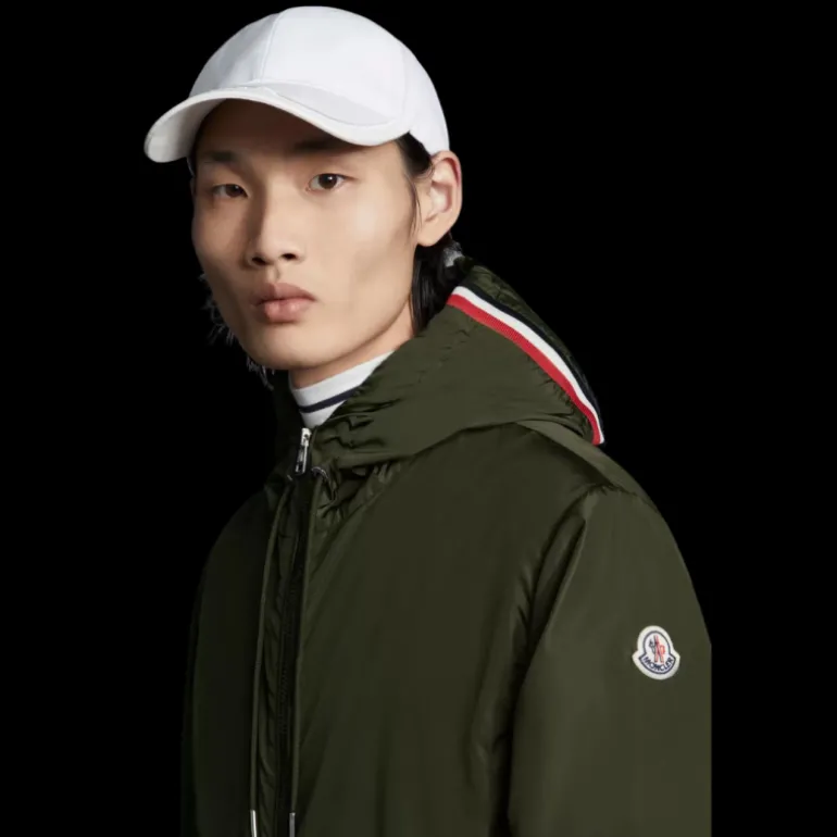 Veste MONCLER Grimpeurs zippée capuche nylon kaki liseret tricolore