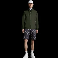 Veste MONCLER Grimpeurs zippée capuche nylon kaki liseret tricolore
