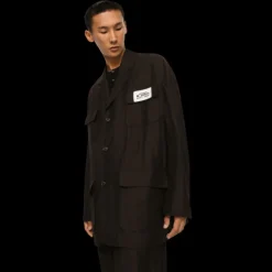 Veste oversize DOLCE & GABBANA à simple boutonnage surchemise lin viscose marron