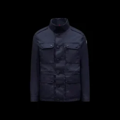 Veste Saharienne MONCLER Lez nylon bleu marine poches capuche amovible