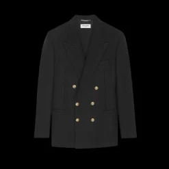 Veste SAINT LAURENT à double boutonnage poils de chameau recyclés noir