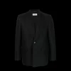 veste SAINT LAURENT à simple boutonnage lin laine soie noir fines rayures