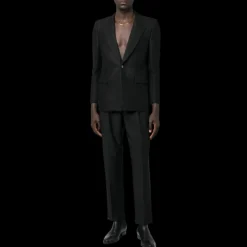 veste SAINT LAURENT à simple boutonnage lin laine soie noir fines rayures