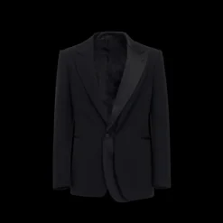 Veste simple bouton ALEXANDER MCQUEEN trompe l'oeil laine noire col satin