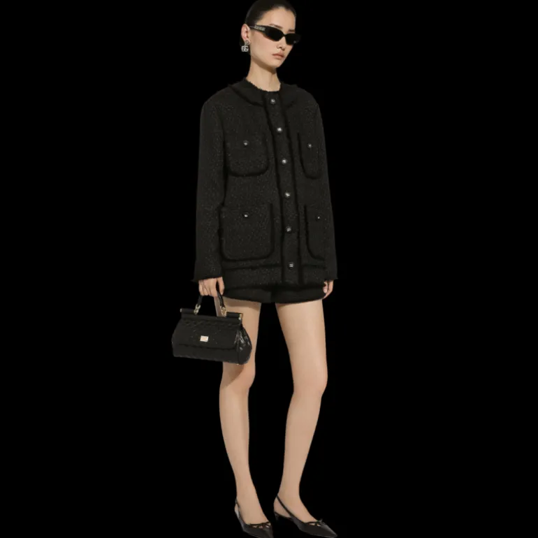 Veste simple boutonnage DOLCE & GABBANA tweed laine raschel noir