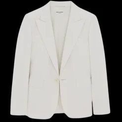 veste simple boutonnage SAINT LAURENT col flèche gabardine laine vierge craie