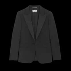 Veste smoking SAINT LAURENT simple bouton laine noir revers pointe satin