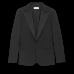 Veste smoking SAINT LAURENT simple bouton laine noir revers pointe satin