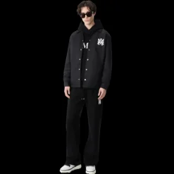Veste surchemise AMIRI bouton pression nylon noir logo MA Blanc