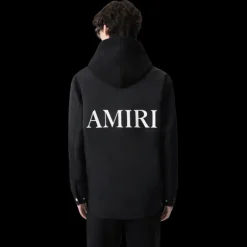 Veste surchemise AMIRI bouton pression nylon noir logo MA Blanc