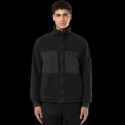 Veste survêtement STONE ISLAND Blouson zippé bi matière polaire nylon noir