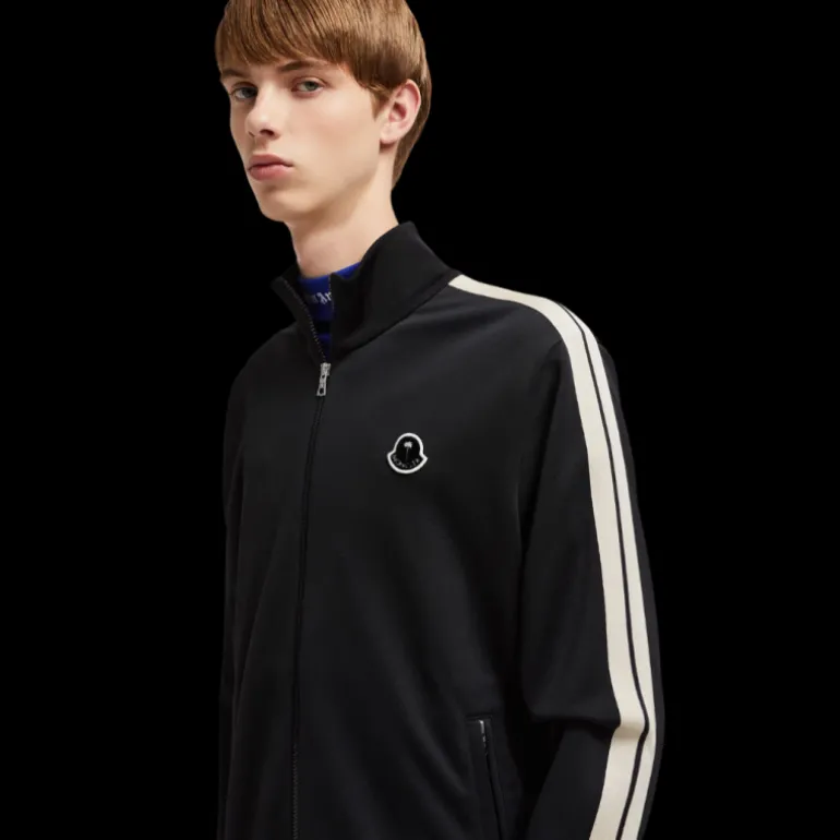 Veste survêtement zippée MONCLER x PALM ANGELS noir logo velours noir