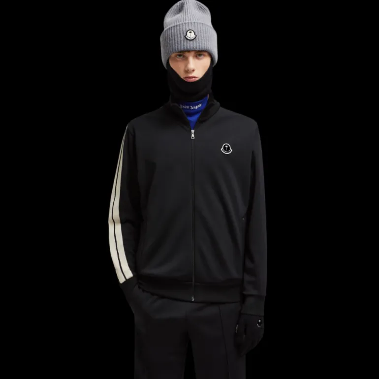 Veste survêtement zippée MONCLER x PALM ANGELS noir logo velours noir