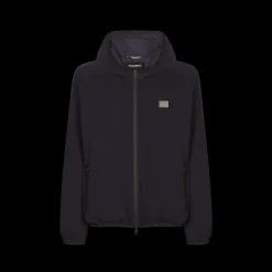 Veste zippée à capuche DOLCE & GABBANA coton bleu nuit plaque métal logo