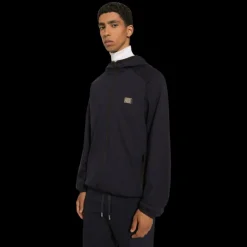 Veste zippée à capuche DOLCE & GABBANA coton bleu nuit plaque métal logo