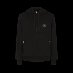 Veste zippée Sweat-shirt à Capuche coton noir broderie logo DG Noir