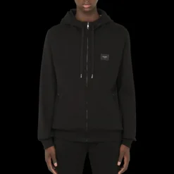 Veste zippée Sweat-shirt à Capuche coton noir broderie logo DG Noir