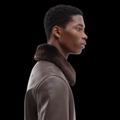 YVES SALOMON Blouson cuir marron intérieur col shearling marron chocolat